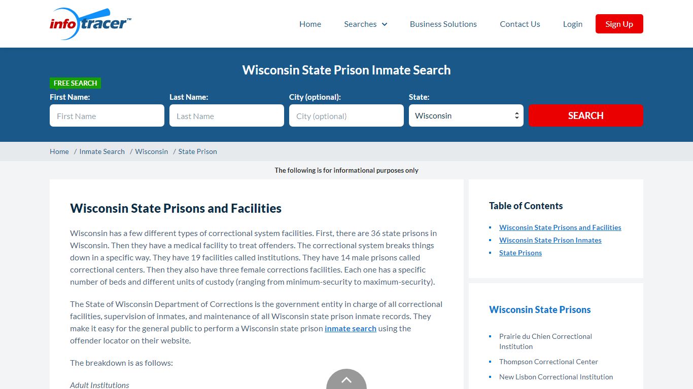 Wisconsin State Prisons Inmate Records Search - InfoTracer