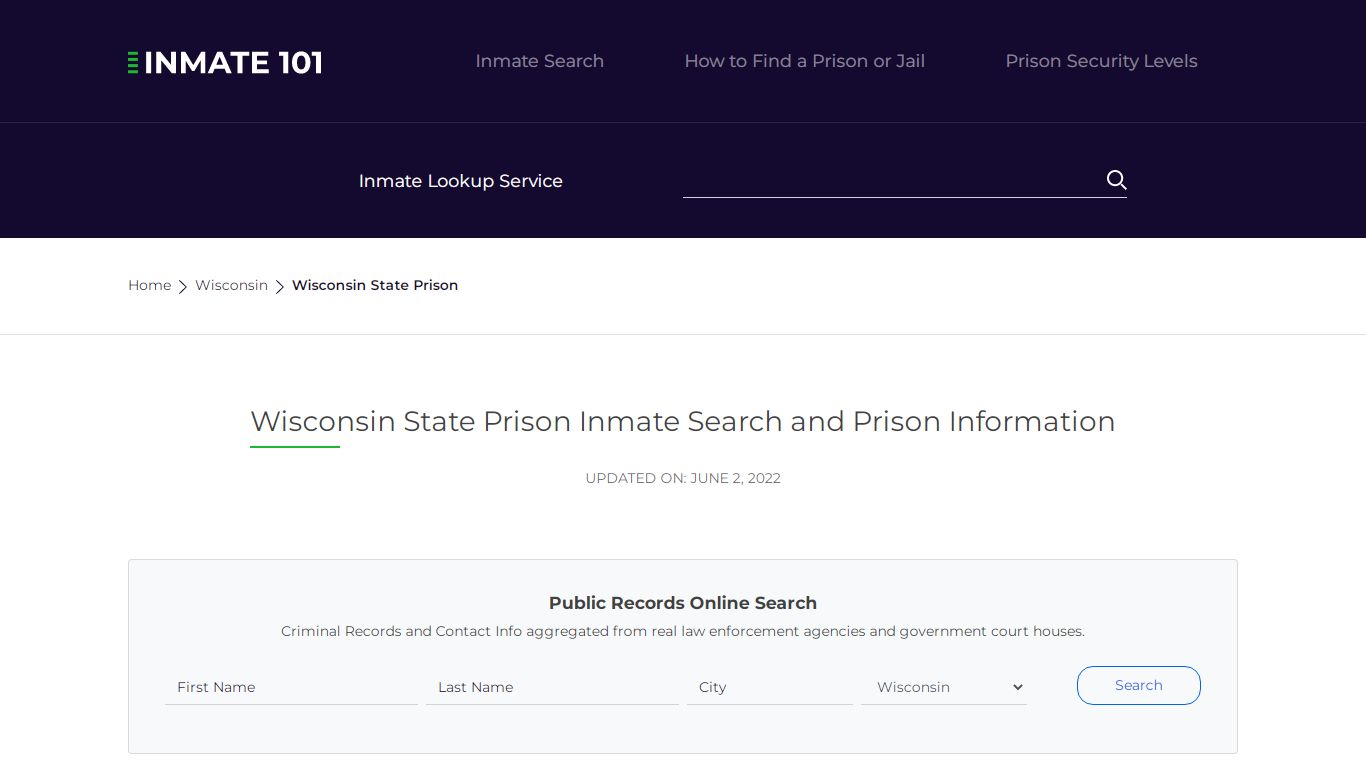 Wisconsin State Prison Inmate Search, Visitation, Phone no ...